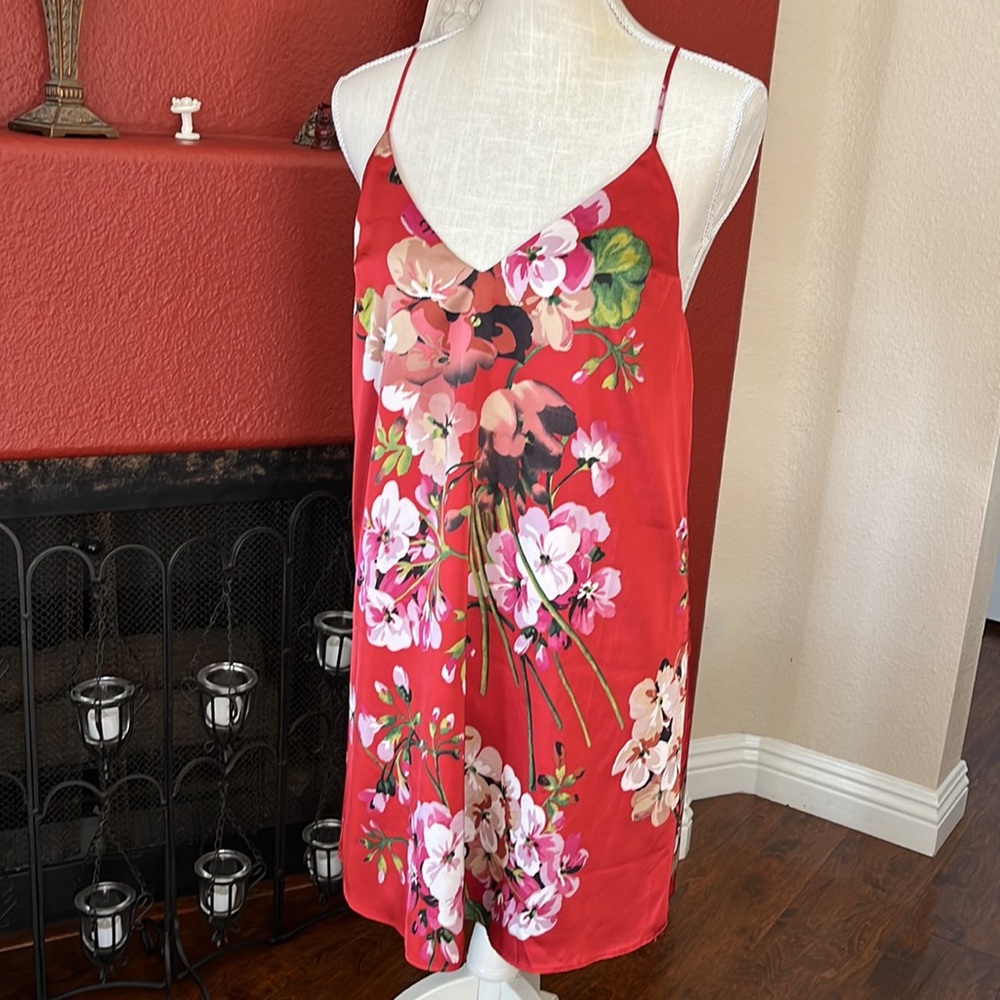 RED  Floral Silp Dress - Large